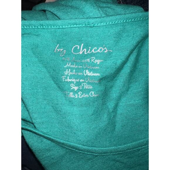 By Chicos Top Sz LP (2 Petite) Green Rayon Linen Blend Cold Shoulder Hi-Lo Tunic - Picture 6 of 6